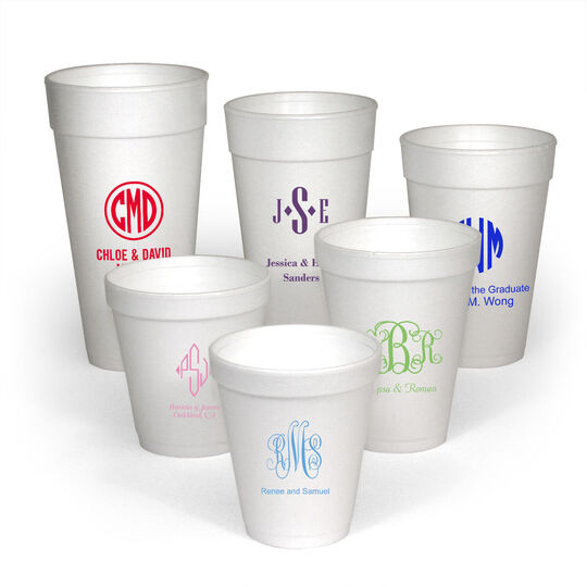 Pick Your Three Letter Monogram Style with Text Styrofoam Cups
